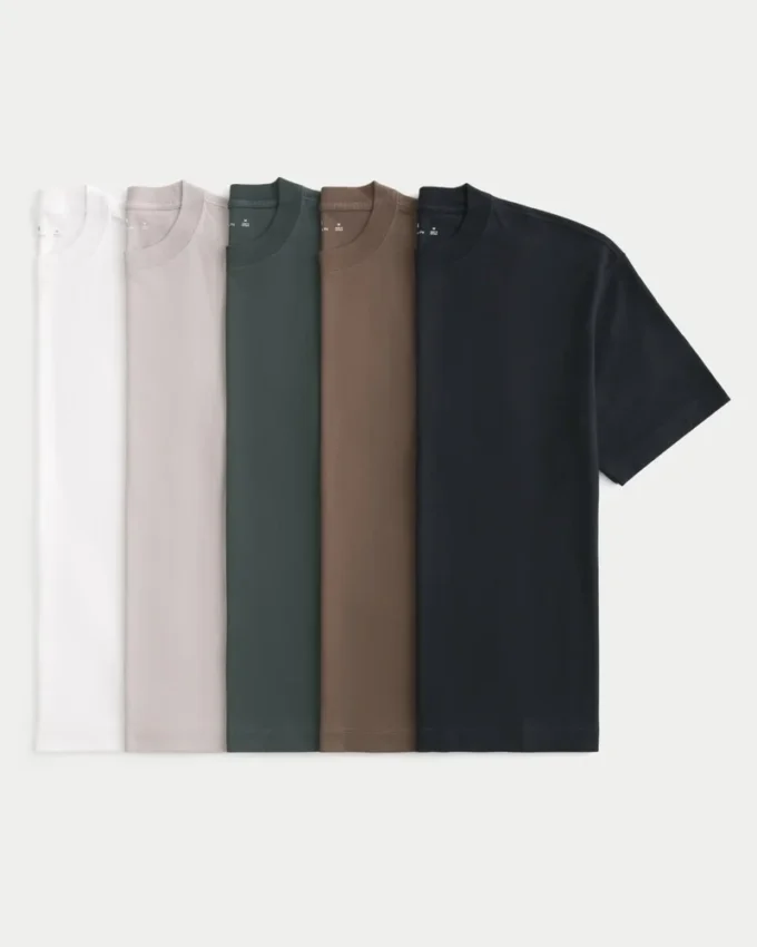 5er-Pack kastenförmige Crew-T-Shirts aus schwerer Baumwolle 5er-Pack kastenförmige Crew-T-Shirts aus schwerer Baumwolle