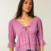 Babydoll-Oberteil mit Dreiviertelärmeln Babydoll-Oberteil mit Dreiviertelärmeln