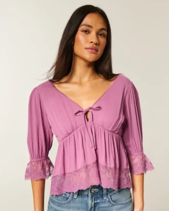 Babydoll-Oberteil mit Dreiviertelärmeln