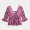 Babydoll-Oberteil mit Dreiviertelärmeln Babydoll-Oberteil mit Dreiviertelärmeln