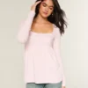 Babydoll-Oberteil mit langen Ärmeln und einfacher Spitzenverzierung Babydoll-Oberteil mit langen Ärmeln und einfacher Spitzenverzierung