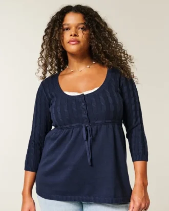 Babydoll-Pullover mit Zopfmuster