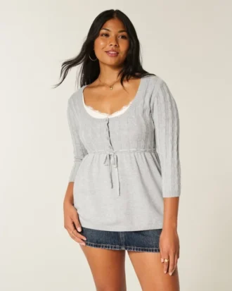Babydoll-Pullover mit Zopfmuster