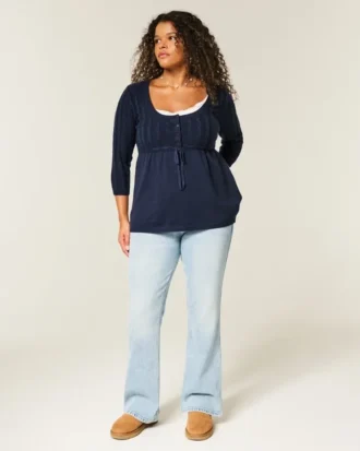 Babydoll-Pullover mit Zopfmuster