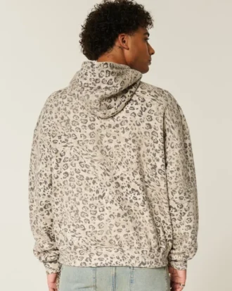 Baggy-Hoodie mit Leopardenmuster und Kordelzug