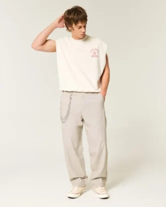 Baggy-Hose aus Leinenmischgewebe mit elastischem Bund