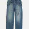 Baggy-Jeans in mittlerer Waschung mit Doodle-Print