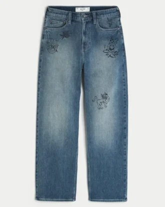 Baggy-Jeans in mittlerer Waschung mit Doodle-Print