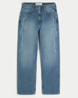 Baggy-Jeans mit mittlerer Waschung und Flammenprint