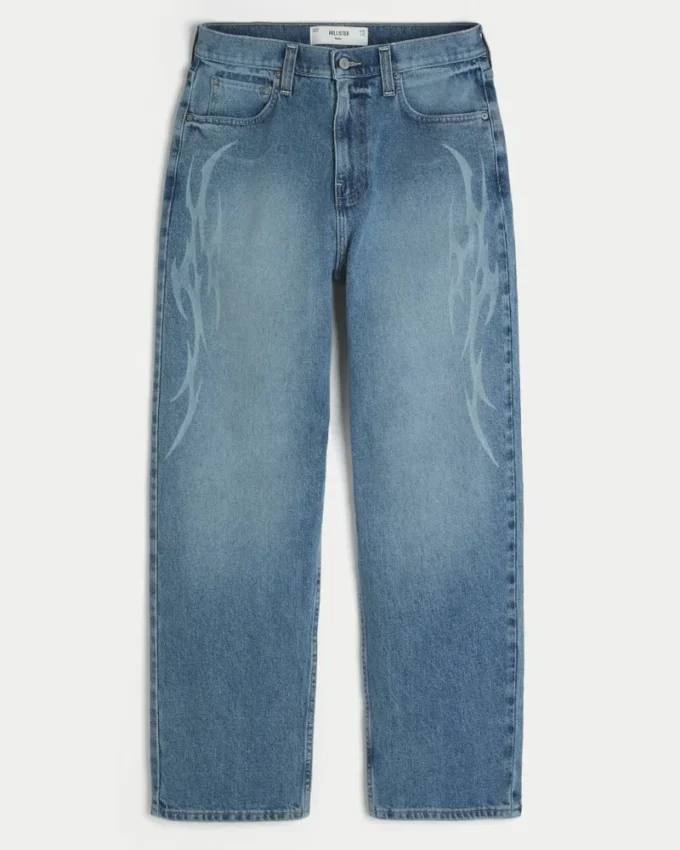 Baggy-Jeans mit mittlerer Waschung und Flammenprint Baggy-Jeans mit mittlerer Waschung und Flammenprint