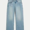 Baggy-Jeans mit niedriger Leibhöhe, heller Waschung und Kettenstickerei Baggy-Jeans mit niedriger Leibhöhe, heller Waschung und Kettenstickerei