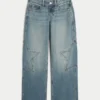 Baggy-Jeans mit niedriger Leibhöhe, mittlerer Waschung und Stern-Grafik Baggy-Jeans mit niedriger Leibhöhe, mittlerer Waschung und Stern-Grafik
