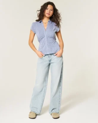 Baggy-Jeans mit niedriger Leibhöhe und heller Waschung