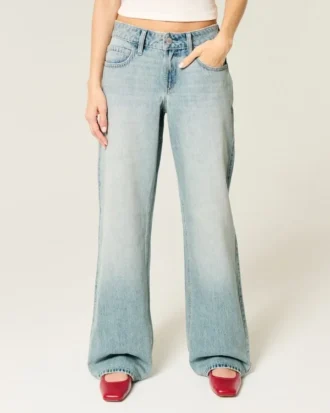 Baggy-Jeans mit niedriger Leibhöhe und heller Waschung