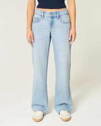 Baggy-Jeans mit niedriger Leibhöhe und heller Waschung