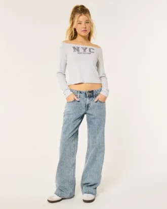 Baggy-Jeans mit niedriger Leibhöhe und mittlerer Waschung