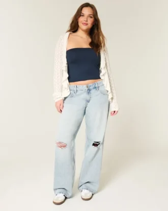 Baggy-Jeans mit niedriger Leibhöhe und Rissen in heller Waschung