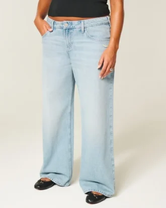 Baggy-Jeans mit niedriger Leibhöhe und Used-Look