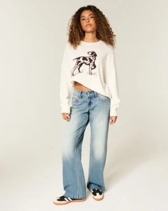 Baggy-Jeans mit niedriger Leibhöhe, Y2K-Stil, mittelstark gewaschen