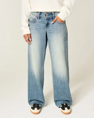 Baggy-Jeans mit niedriger Leibhöhe, Y2K-Stil, mittelstark gewaschen