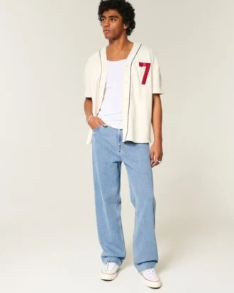 Baggy-Jeans mit Stickerei in mittlerer Waschung