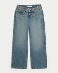 Baggy-Jeans mit ultra-niedriger Leibhöhe, mittlerer Waschung und Stickerei an der Taille