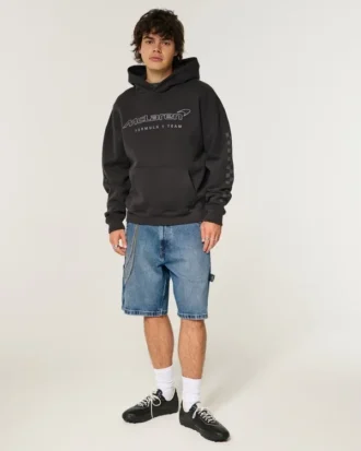 Baggy-Jeansshorts in mittlerer Waschung
