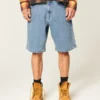 Baggy-Jeansshorts mit gesticktem Logo