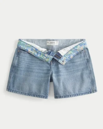 Baggy-Jeansshorts mit niedriger Leibhöhe, mittlerer Waschung und umgeschlagenem Bund, 5″