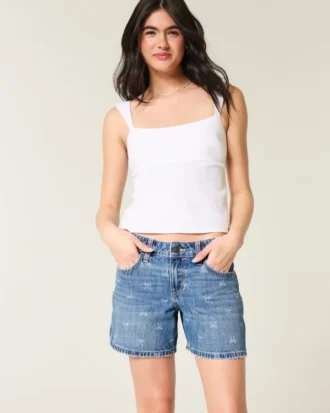 Baggy-Jeansshorts mit niedriger Leibhöhe und Schleifenmuster
