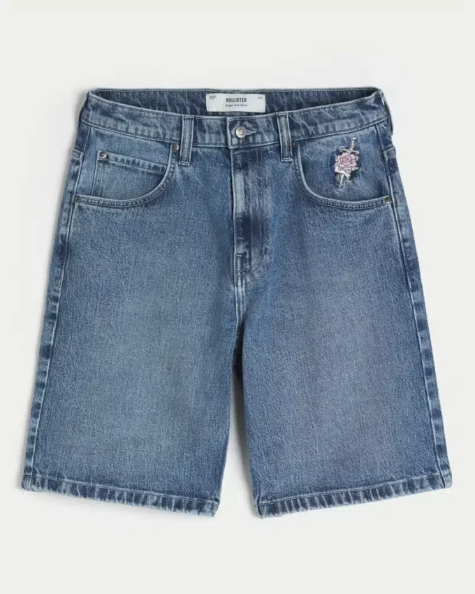 Baggy-Jeansshorts mit Rosengrafik Baggy-Jeansshorts mit Rosengrafik