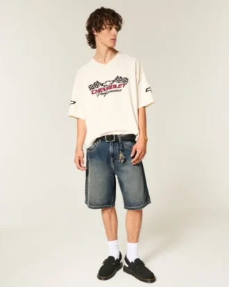 Baggy-Jeansshorts mit Schlangengrafik Baggy-Jeansshorts mit Schlangengrafik