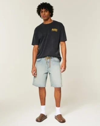 Baggy-Shorts aus Denim mit Sternstickerei