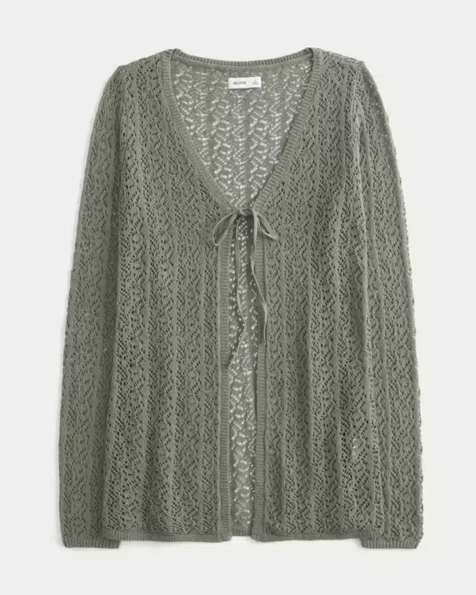 Bequeme, langärmelige Strandjacke mit Bindeband vorne