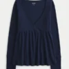 Bequemes Langarm-Babydoll-Oberteil mit Pointelle-Strick