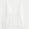 Bequemes Langarm-Babydoll-Oberteil mit Pointelle-Strick