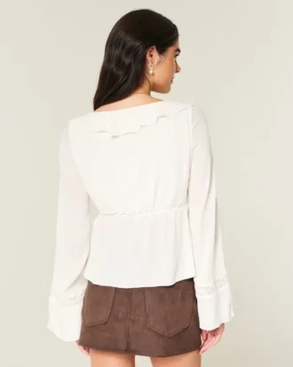 Bequemes langärmeliges Babydoll-Oberteil mit Rüschen