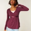 Bequemes langärmeliges Babydoll-Oberteil mit Wickelausschnitt