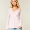 Bequemes langärmeliges Babydoll-Oberteil mit Wickelausschnitt Bequemes langärmeliges Babydoll-Oberteil mit Wickelausschnitt