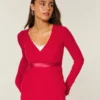 Bequemes langärmeliges Babydoll-Oberteil mit Wickelausschnitt Bequemes langärmeliges Babydoll-Oberteil mit Wickelausschnitt