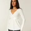 Bequemes langärmeliges Babydoll-Oberteil mit Wickelausschnitt Bequemes langärmeliges Babydoll-Oberteil mit Wickelausschnitt