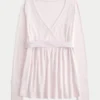 Bequemes langärmeliges Babydoll-Oberteil mit Wickelausschnitt Bequemes langärmeliges Babydoll-Oberteil mit Wickelausschnitt