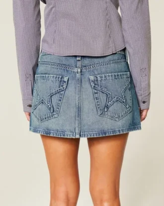 Bestickte Jeans-Minirockhose mit Sternentasche