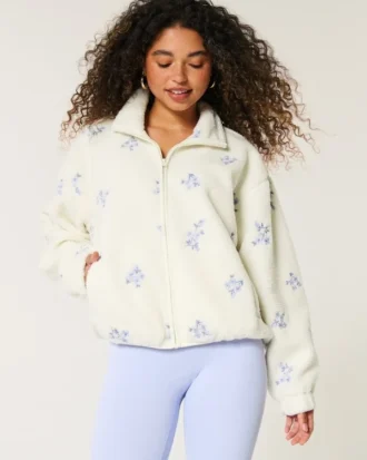 Bestickte Sherpa-Fleecejacke