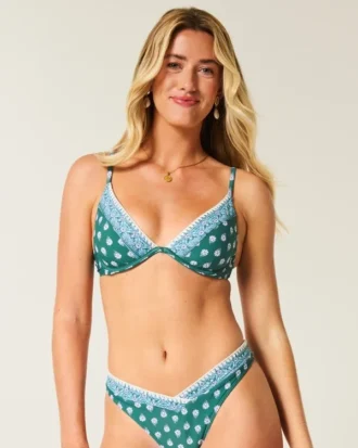 Besticktes Bikini-Oberteil mit Bügel und tiefem Ausschnitt
