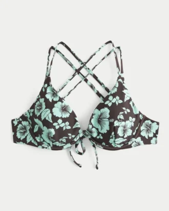 Bikini-Oberteil mit Blumenmuster, Trägern am Rücken und Bügeln