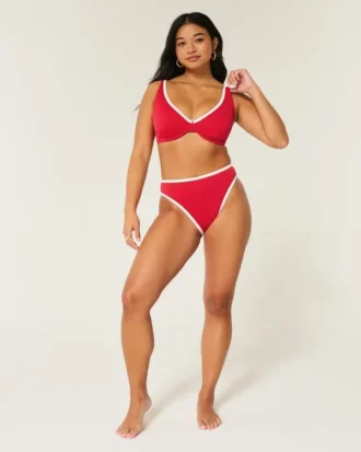 Bikini-Oberteil mit hohem Ausschnitt, geripptem Unterbrustband und Bügeln