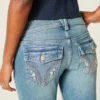 Bootcut-Jeans mit niedriger Leibhöhe, mittlerer Waschung und floraler Stickerei Bootcut-Jeans mit niedriger Leibhöhe, mittlerer Waschung und floraler Stickerei
