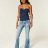Bootcut-Jeans mit niedriger Leibhöhe, mittlerer Waschung und floraler Stickerei Bootcut-Jeans mit niedriger Leibhöhe, mittlerer Waschung und floraler Stickerei