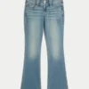Bootcut-Jeans mit niedriger Leibhöhe, mittlerer Waschung und floraler Stickerei Bootcut-Jeans mit niedriger Leibhöhe, mittlerer Waschung und floraler Stickerei